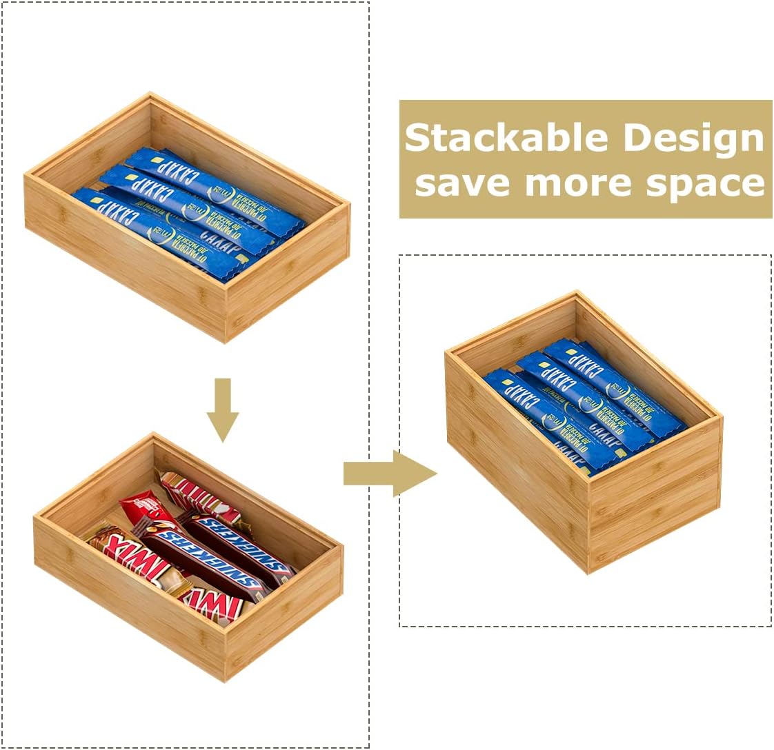 Bamboo Kitchen Drawer Organizer,Stackable Silverware Tray Utensil Organizer Cutlery Holder for Kitchen,Wooden Storage Box for Bathroom, Multi-Use Drawer Organizer for Office,Makeup(12x6x2.5 inch）