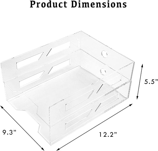 Acrylic Letter Tray Two-Tier A4 Size, Clear Stackable Paper Trays, File Paper Holder, Desktop File Organizer, Stackable Document Organizer, Workspace Letter Tray