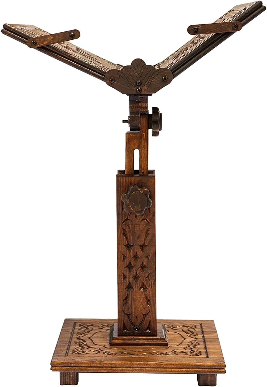 Prayer Book Holder Stand Ramadan Gift Rihal Rehal Wooden Carved Gift (Adjustable White)