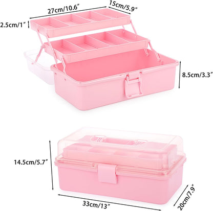 BTSKY 3-Layer Plastic Dividing Storage Box Craft Organizer and Storage with Adjustable Spacers Portable Handled Art Supply Organizer Multipurpose Home Utility Box for Medicine Sewing(Haze Green)