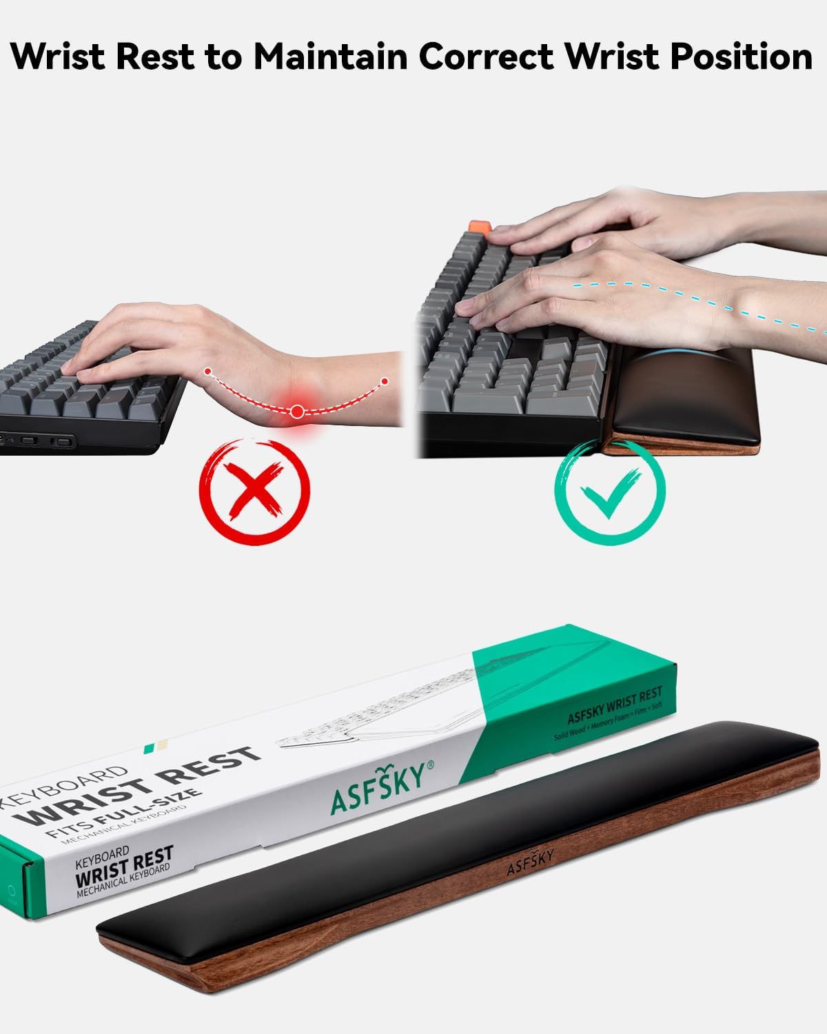 PU Leather Keyboard Wrist Rest, Ergonomic Memory Foam Wrist Support for Pain Relief, Waterproof & Easy to Clean Hand Rest Pad for Office, Gaming & Mechanical Keyboards (Classic Black)