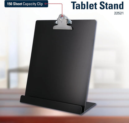 Saunders Free Standing Clipboard & Tablet Stand - Durable Black Recycled Aluminum Desktop Document Holder for Office, Teachers & Students - 1" Clip Holds 8.5x11 Letter Size Sheets, Lightweight