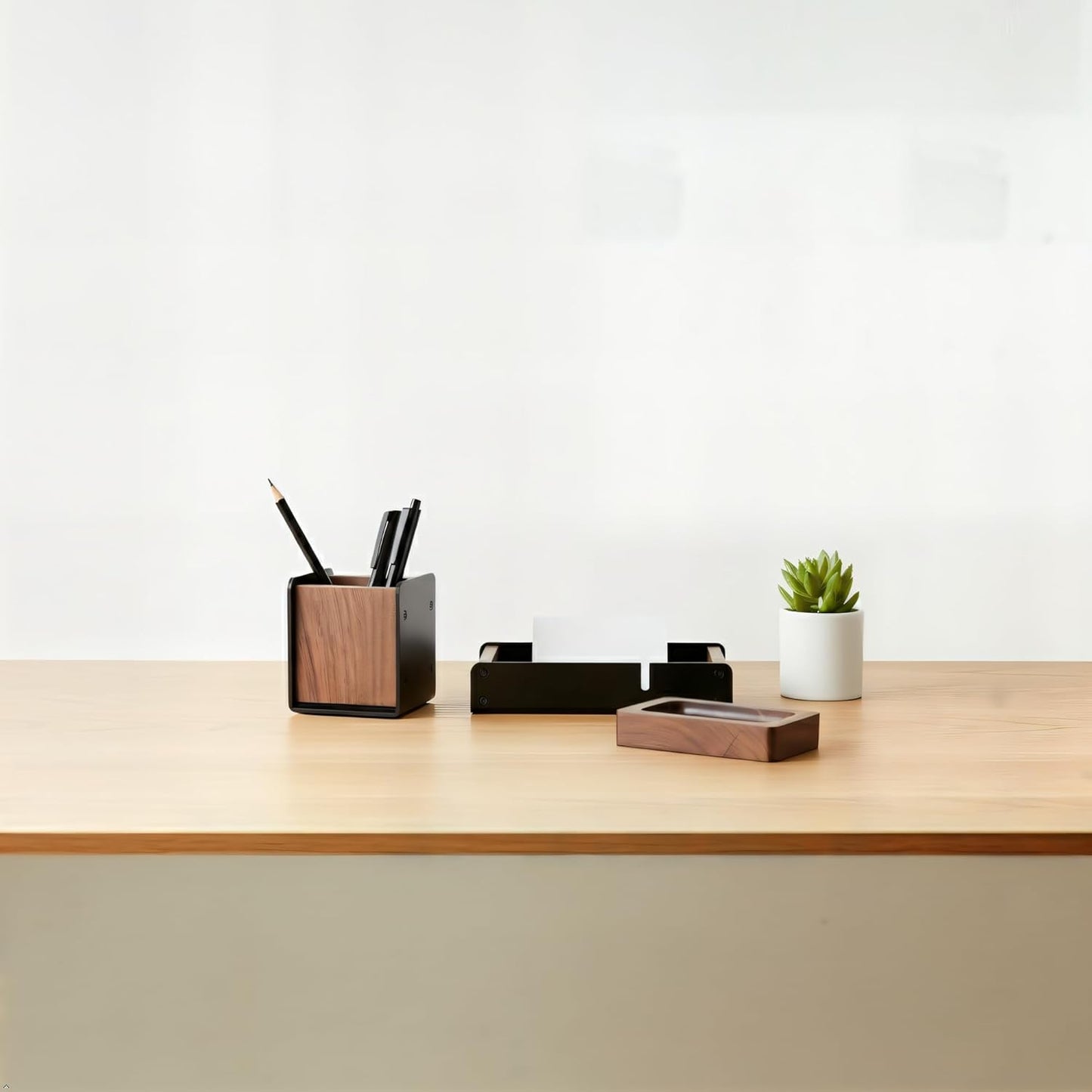 Walnut Desk Tray with Pen Holder Set, Solid Wooden Desk Drawer Organizer for Keys, Pen, Watch, Airpods, Earbuds, Cool Valet Tray for Men
