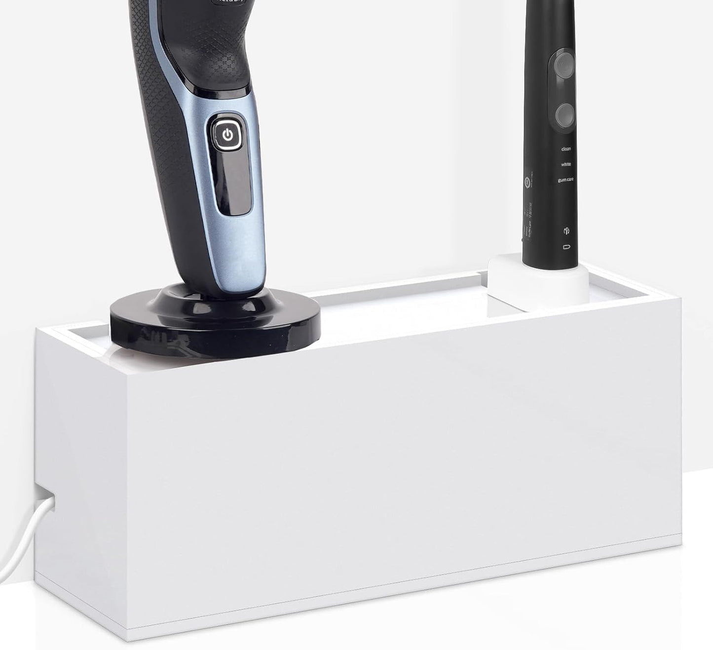 Linkidea Bathroom Electric Toothbrush Cable Box, Vanity Hide Cord Organizer, Charger and Power Strip Storage Case, Keep Countertop & Outlet Clean (White)