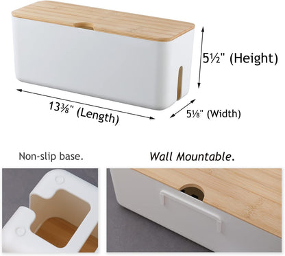 Changsuo Cable Management Box Small White, Extension Cord Organizer for Power Stripe Surge Protector Wire Management Concealer Cover Hider for Desktop Home Office Kitchen (White)