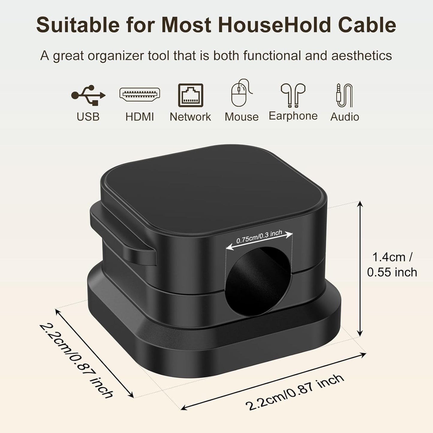 6Pack Magnetic Cable Clips Holder, Cord Organizer for Desk, Strong Adhesive Desk Cable Management for Phone Charger, Computer, Home, Office, Car (Black)