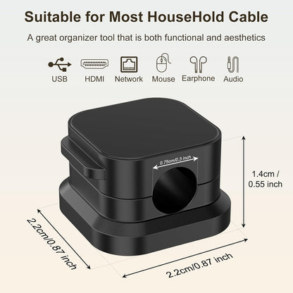 6Pack Magnetic Cable Clips Holder, Cord Organizer for Desk, Strong Adhesive Desk Cable Management for Phone Charger, Computer, Home, Office, Car (Black)