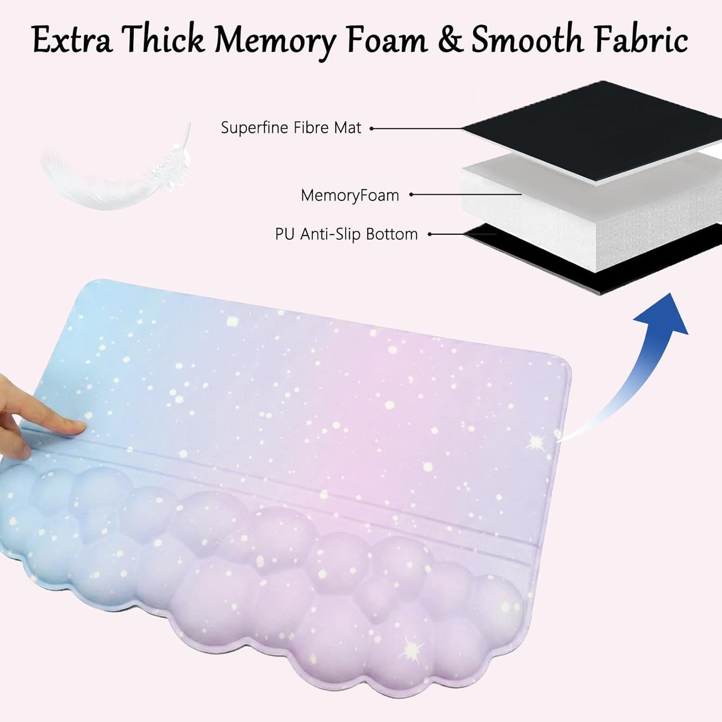 Computer Keyboard Stand Pad with Wrist Rest Purple Blue Cloud Keyboard Pad Support with Comfortable Galaxy Stars Wrist Pad Cute Girl Ergonomic Tilted Keyboard Riser Holder for Desktop Office Home