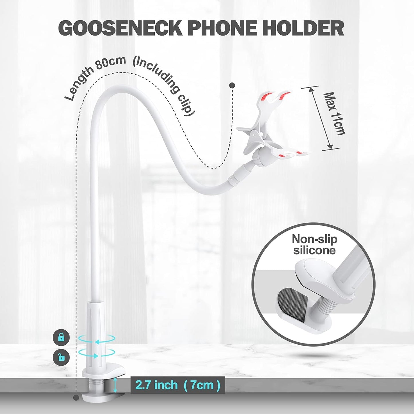 Gooseneck Phone Holder for Bed, Flexible Lazy Arm Cell Phone Holder 360 Adjustable Clamp Bracket Mount Desk for iPhone 14 Pro Max Plus 13 12 Pro Max Mini 11 Pro Xs XR X 8 Samsung S22 S21 Phones