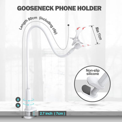 Gooseneck Phone Holder for Bed, Flexible Lazy Arm Cell Phone Holder 360 Adjustable Clamp Bracket Mount Desk for iPhone 14 Pro Max Plus 13 12 Pro Max Mini 11 Pro Xs XR X 8 Samsung S22 S21 Phones