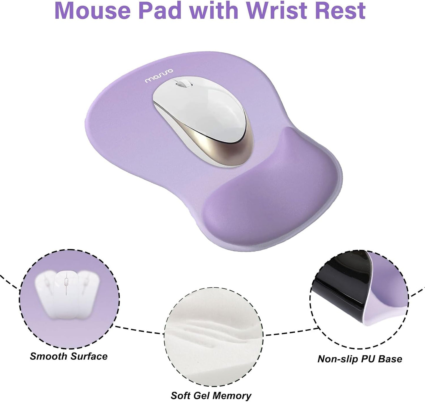 MOSISO Wrist Rest Support for Mouse Pad&Keyboard Set, Ergonomic Mousepad with Concave Curved Memory Foam, Non-Slip Base Pain Relief Comfortable Rectangular Easy Typing Pad for Home/Office, Brown