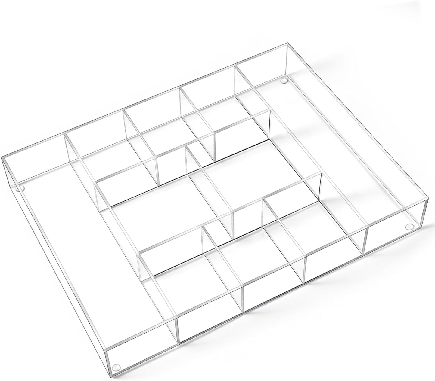 Large Acrylic Desk Deep Drawer Organizer with Adjustable Dividers, Anti-skip Clear Desk Top Junk Drawer Storage Tray for Pens, Desktop, Office, Bathroom, Kitchen, Makeup Supplies(7 Compartments)
