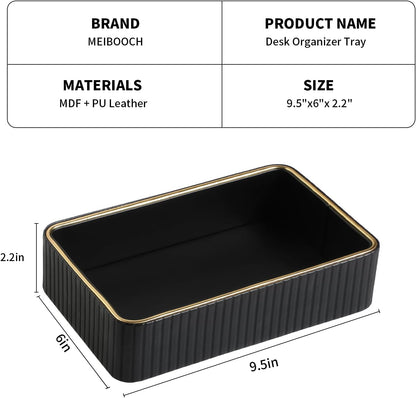 Desk Organizer Tray, PU Leather Nightstand Organizer Perfume Valet Tray for Men Women, Decorative Vanity Trays Trinket Dish Key Bowl for Entryway Table (2pcs, Ivory, Large+Small)