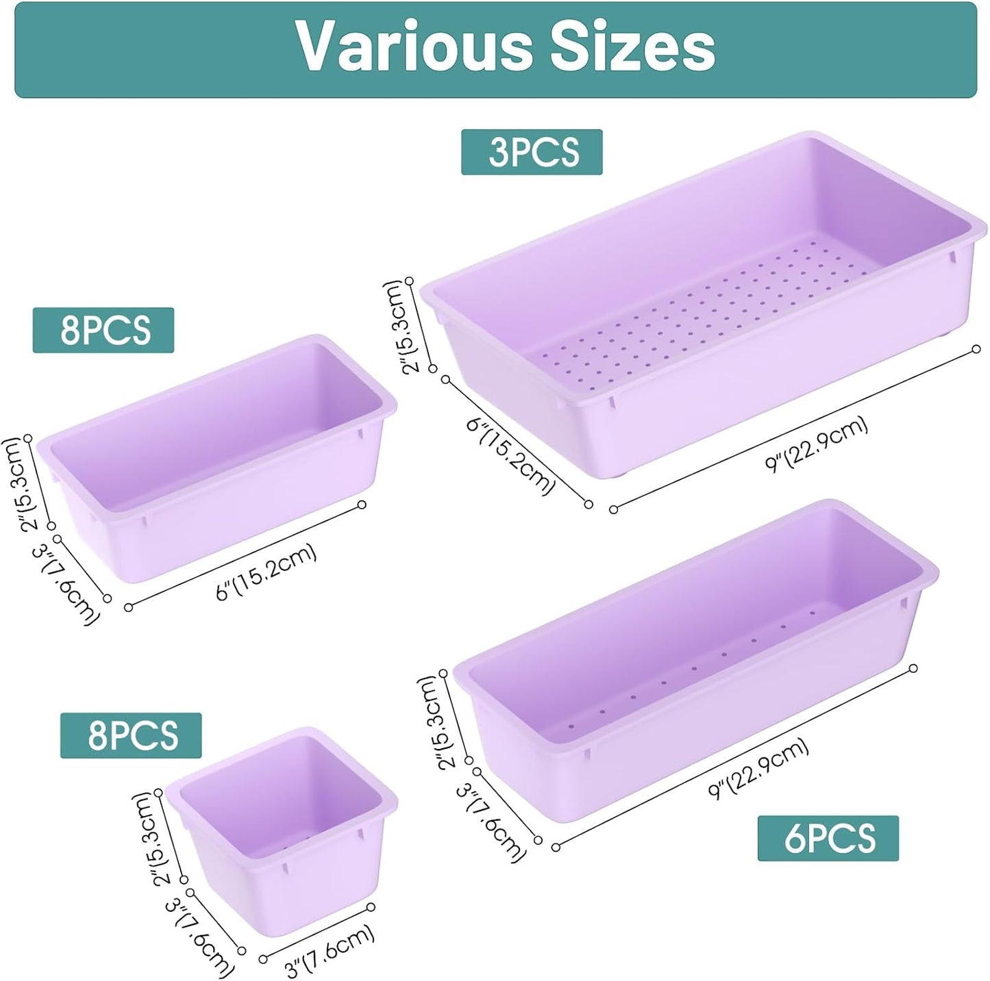 WOWBOX 25 PCS Clear Plastic Drawer Organizer Set, 4 Sizes Desk Drawer Divider Organizers and Storage Bins for Makeup, Jewelry, Gadgets for Kitchen, Bedroom, Bathroom, Office