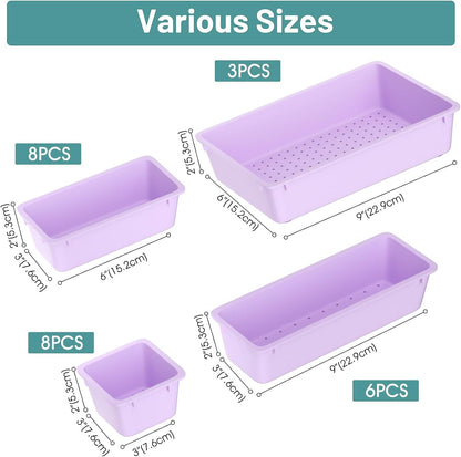 WOWBOX 25 PCS Clear Plastic Drawer Organizer Set, 4 Sizes Desk Drawer Divider Organizers and Storage Bins for Makeup, Jewelry, Gadgets for Kitchen, Bedroom, Bathroom, Office