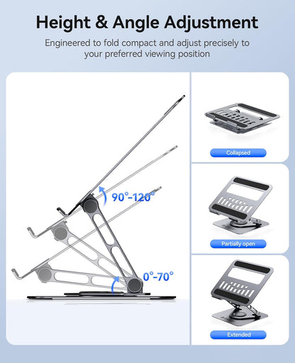ORICO Adjustable Laptop Stand for Desk, 360° Rotating Base, Foldable Aluminum Alloy Computer Stand with Ventilated Design, Compatible with MacBook Air/Pro, Dell, XPS, HP up to 17'' - ST12, Silver