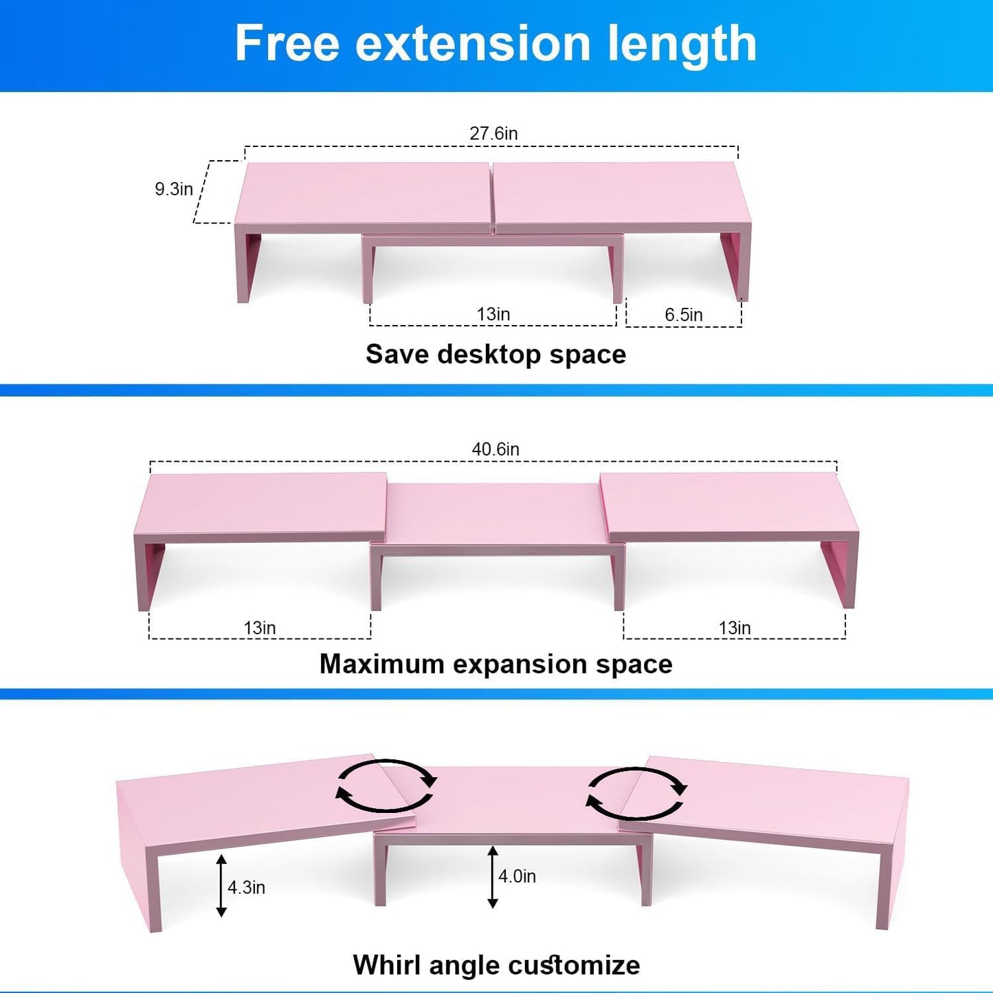Dual Monitor Stand for Desk, Metal Computer Stand, Desk Shelf Riser,Desktop Organizer for Home and Office Use (Black)