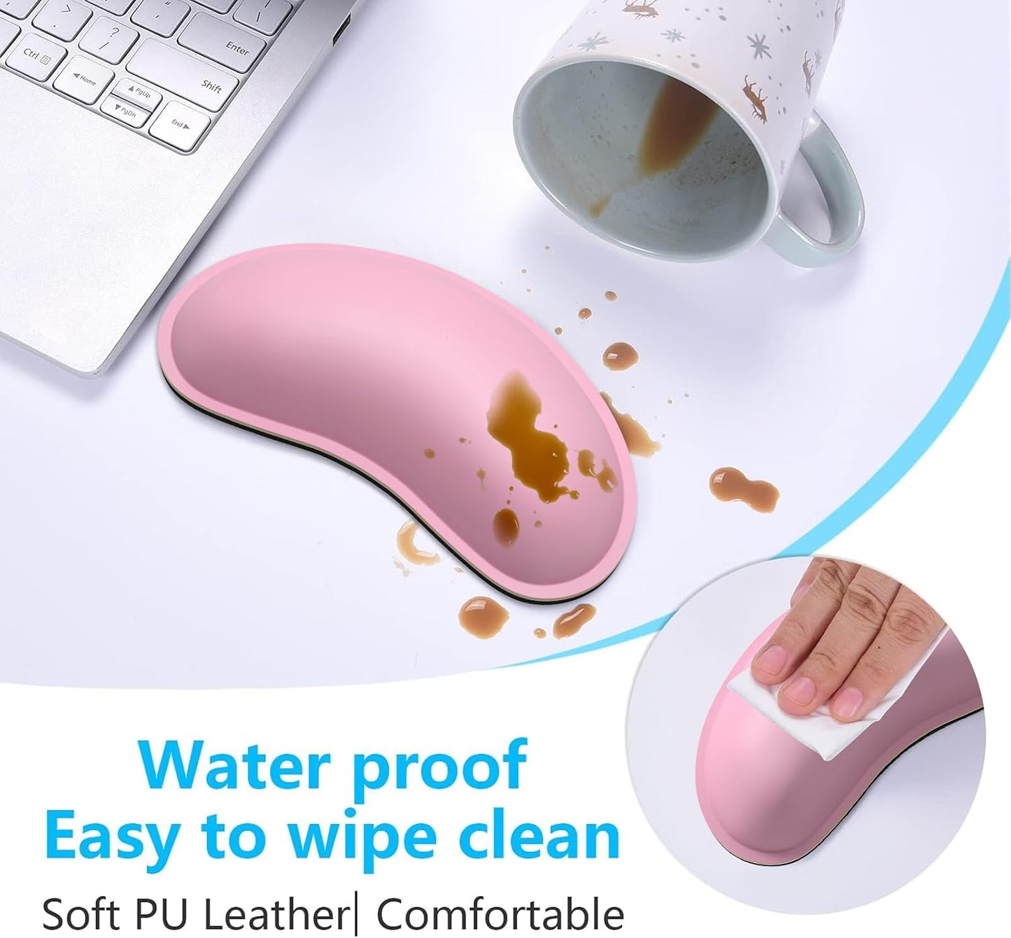 Dapesuom Keyboard Wrist Rest Set, Cute PU Leather Wrist Cushion for Computer Keyboard and Mousepad, Memory Foam Mouse Pad Rests Support with Non-Slip Base for Typing Pain Relief Laptop, Colonial White