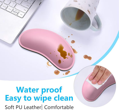 Dapesuom Keyboard Wrist Rest Set, Cute PU Leather Wrist Cushion for Computer Keyboard and Mousepad, Memory Foam Mouse Pad Rests Support with Non-Slip Base for Typing Pain Relief Laptop, Colonial White