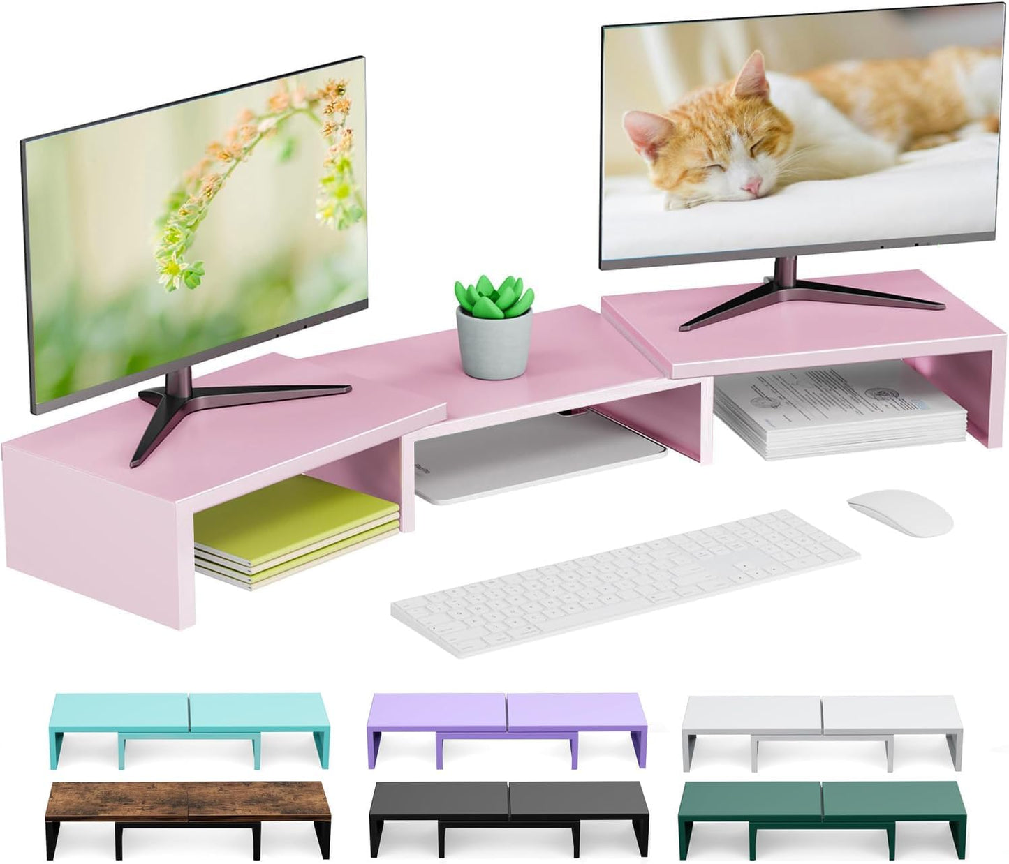 Dual Monitor Stand for Desk, Metal Computer Stand, Desk Shelf Riser,Desktop Organizer for Home and Office Use (Black)