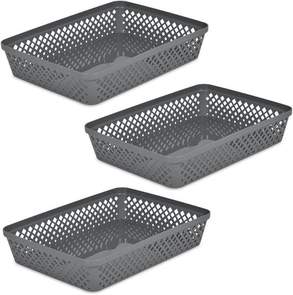 Glad Plastic Storage Basket Set - Multipurpose Drawer Trays, Kitchen Pantry Containers, and Bathroom Bins - 6 Pack Medium Organizers, Grey