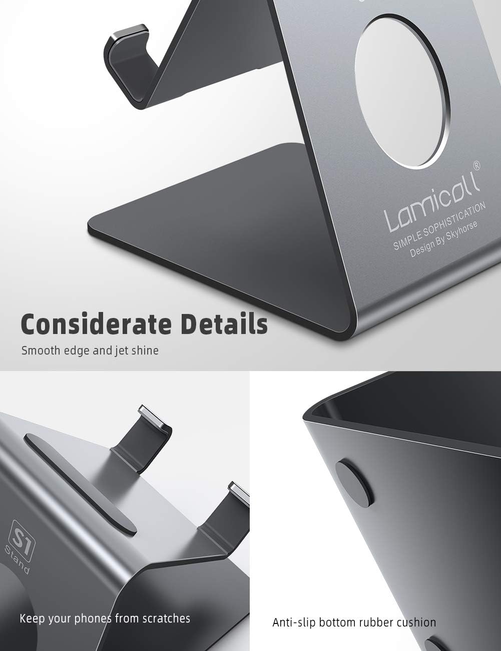 Lamicall Cell Phone Stand, Phone Dock: Cradle, Holder, Stand for Office Desk - Black