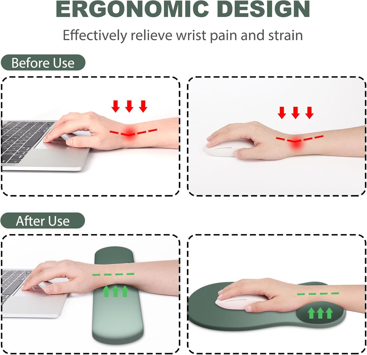 Ergonomic Mouse Pad with Wrist Rest and Keyboard Wrist Rest, Black Mousepad and Wrist Rest for Computer Keyboard, Pain Relief, Non-Slip PU Base, Gel Mouse Pad with Wrist Support for Gaming, Office