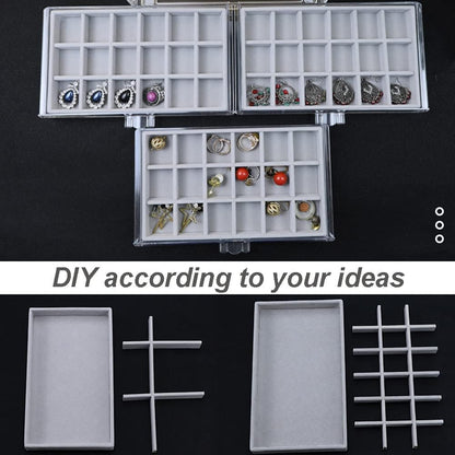 YUFONG Earring Organizer Box Acrylic Jewelry Organizer with 3 Drawers 54 Adjustable Grids Clear Stackable Earring Holder Velvet Trays Ring Display Case for Women Girls (Beige)