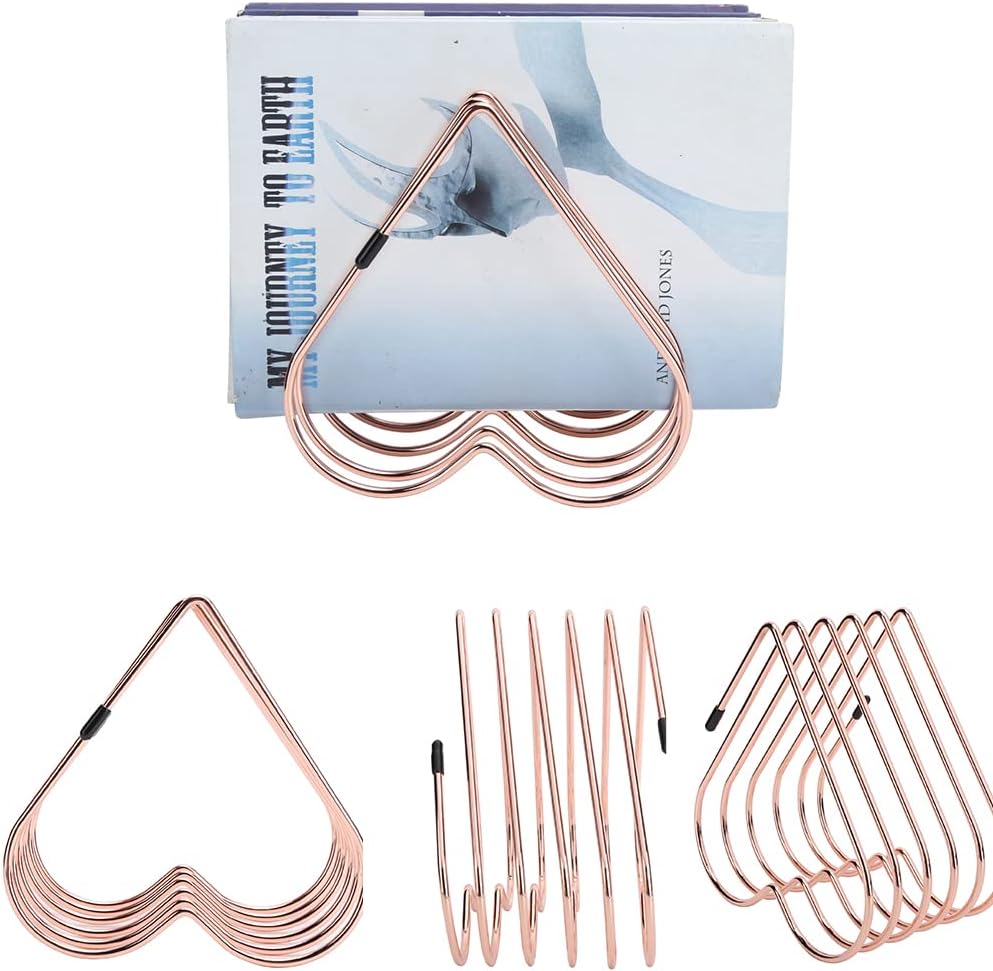 Watris Veiyi Files Folder Stand, Desktop Iron Storage Rack, Book Record Holder, Desktop Album Storage Rack, Vinyl Record Stand Holder, 5 Slot Heart Shaped File Holder for Desk (Rose Gold)