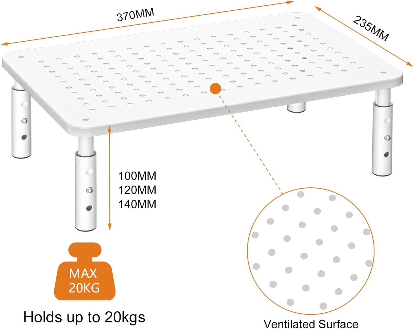 Bracwiser Monitor Stand Riser, Metal Computer Stand, 3 Height Adjustable Screen Riser with Mesh Platform for PS4, Laptop, Printer, Notebook and All Flat Screen, Holds Up to 20KG