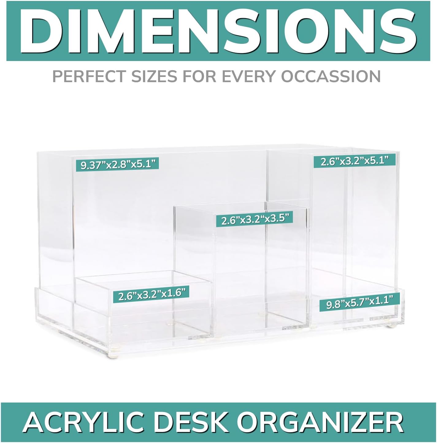 pbf Acrylic Desk Organizer | 5-Piece Modular Clear Acrylic Pen Holder & Paper Tray | Pen Organizer | Bookmark Holder | Pencil Cups