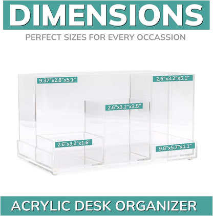 pbf Acrylic Desk Organizer | 5-Piece Modular Clear Acrylic Pen Holder & Paper Tray | Pen Organizer | Bookmark Holder | Pencil Cups