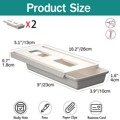 SVNNELP Large Under Desk Table Drawer Storage Organizer A4, Hidden Self-Adhesive Under Desk Pencil Tray Drawer for Office (Clear Black/L)