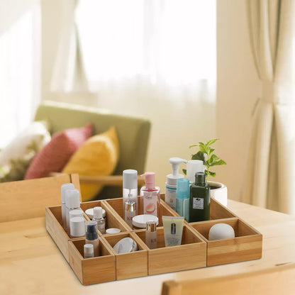 Lawei Set of 5 Bamboo Drawer Organizer Boxes, Desk Storage Box Kit, Drawer Storage Containers Tray Bins for Office, Kitchen, Bedroom, Children Room, Craft, Sewing