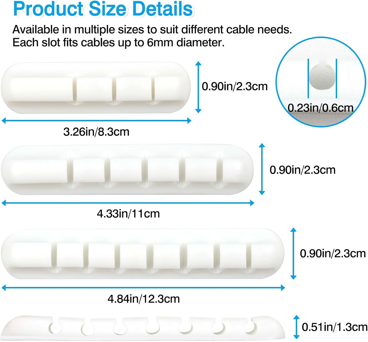 6-Pack White Silicone Cord Organizer Set – Adhesive Cable Holder Clips with 7, 5, and 3 Slots for Car, Home & Office Wire Management