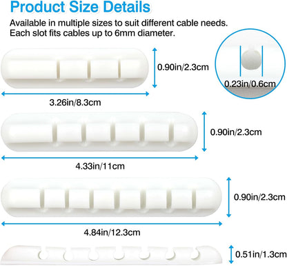 6-Pack White Silicone Cord Organizer Set – Adhesive Cable Holder Clips with 7, 5, and 3 Slots for Car, Home & Office Wire Management