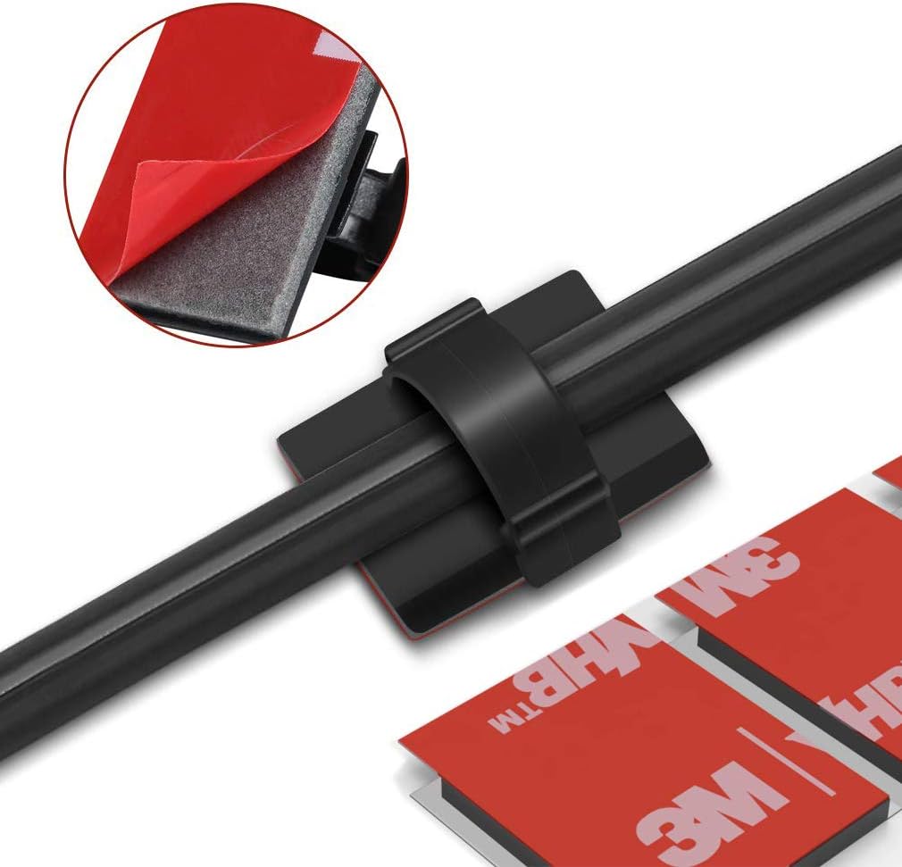 Cable Clips Adhesive Cord Organizer, Management 3M Cable Ties Wire Clips Organizer Cable Clamp Holders for Desk Car Tables PC Laptop TV Home Office Walls (0.75"x0.6", 30pcs, Black)