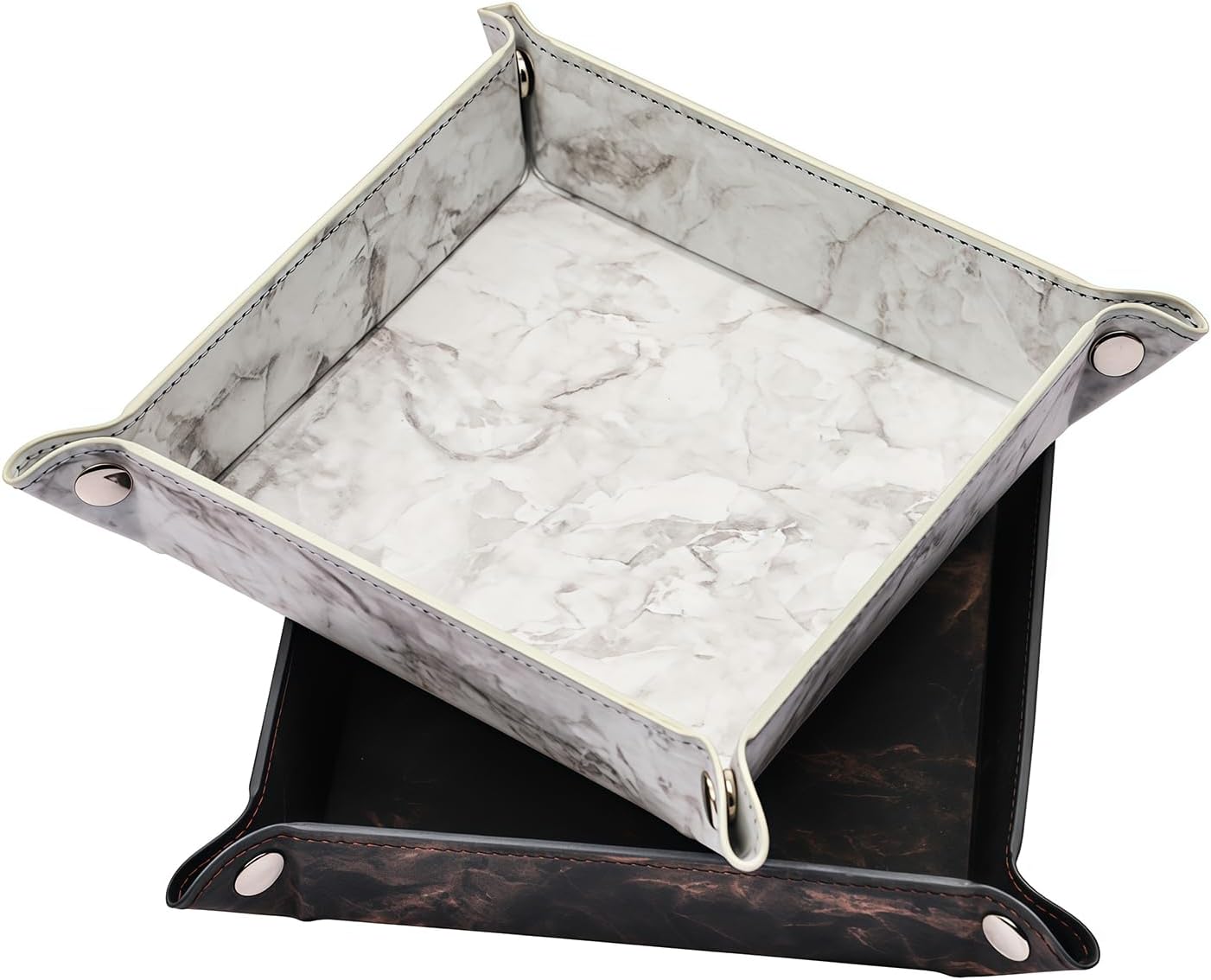 siduater Valet Tray Desktop Storage Organizer, Vegan Leather Catchall Bedside Vanity Tray Nightstand Caddy Holder for Remote Controller, Watch, Keys, Phone, Wallet, Sunglasses, Jewelry - Map