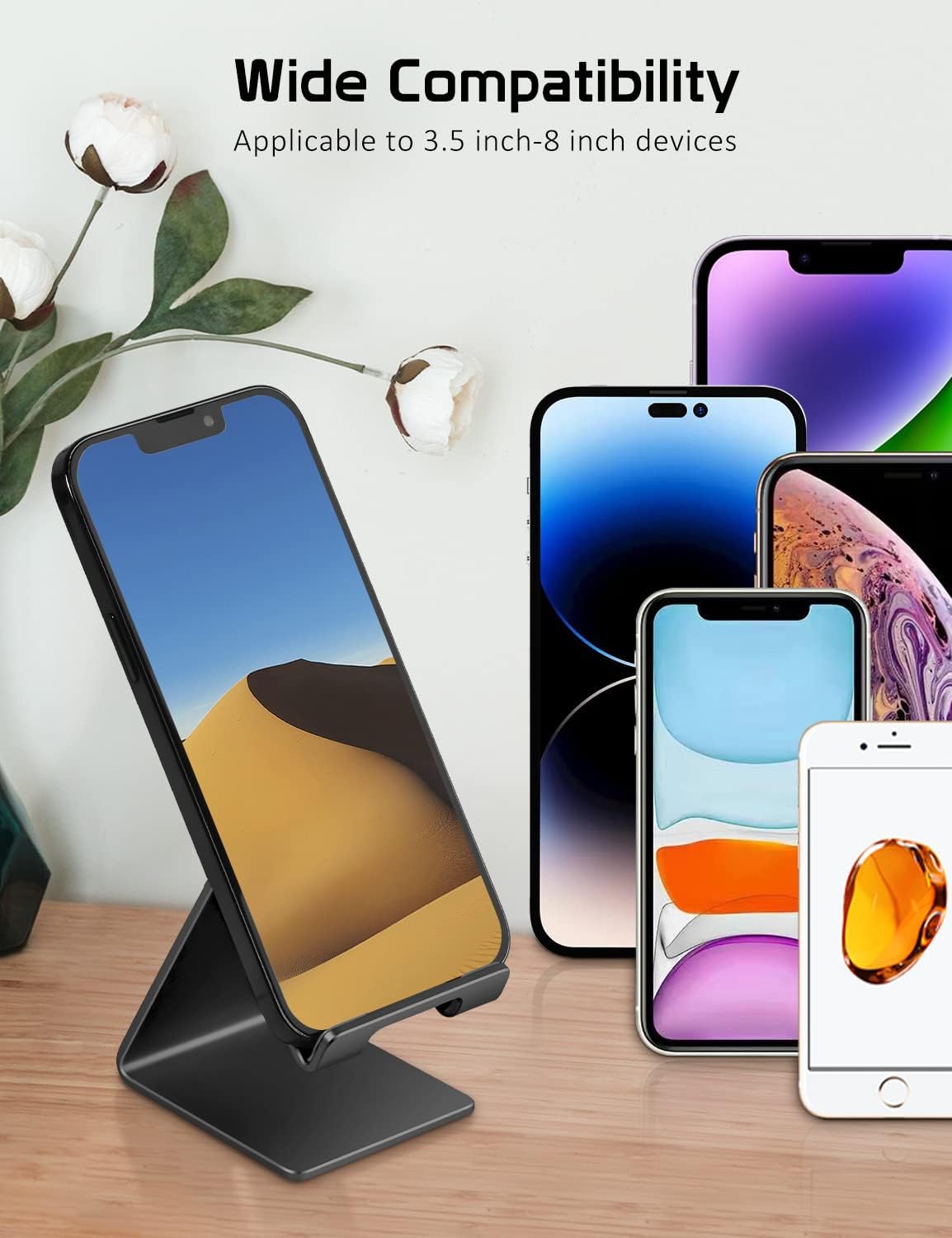 Desktop Cell Phone Stand Holder, Aluminum Solid Portable Universal Desk Stand for iPhone 16 15 14 13 12 11 X 8 7 6 Plus 5 Ipad 2 3 4 Mini Samsung Huawei All Mobile Smart Phone, Silver