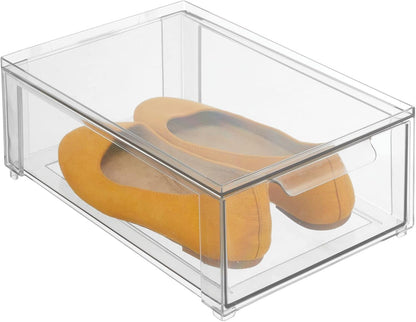 mDesign Plastic Stackable Closet Storage Organizer Bin Containers with Front Pull Drawer for Cabinet, Desk, Shelf, Cupboard, or Dresser Organization - Lumiere Collection - Clear