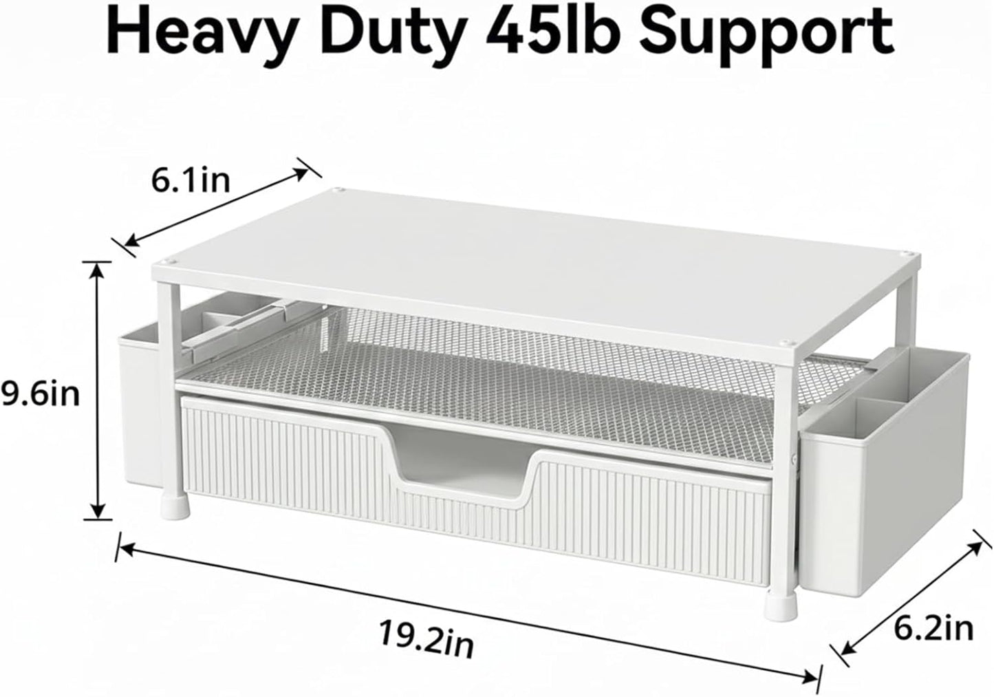 ECOLOVI Desk Organizer and Accessories, 2-Tier Computer Monitor Stand Rise with Storage Drawer & 2 Pen Holders, Laptop & Printer Stand for Desktop, Workspace Organizers for Office Supplies (Blue)