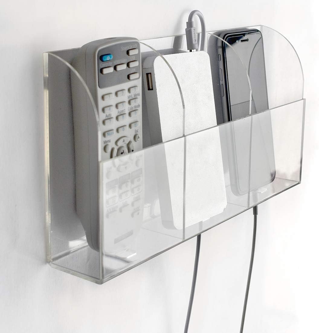 VANCORE Clear Wall Mounted Charging Phone Holder Smart Phone Station TV Remote Control Holder Wall Box (3 Holes)