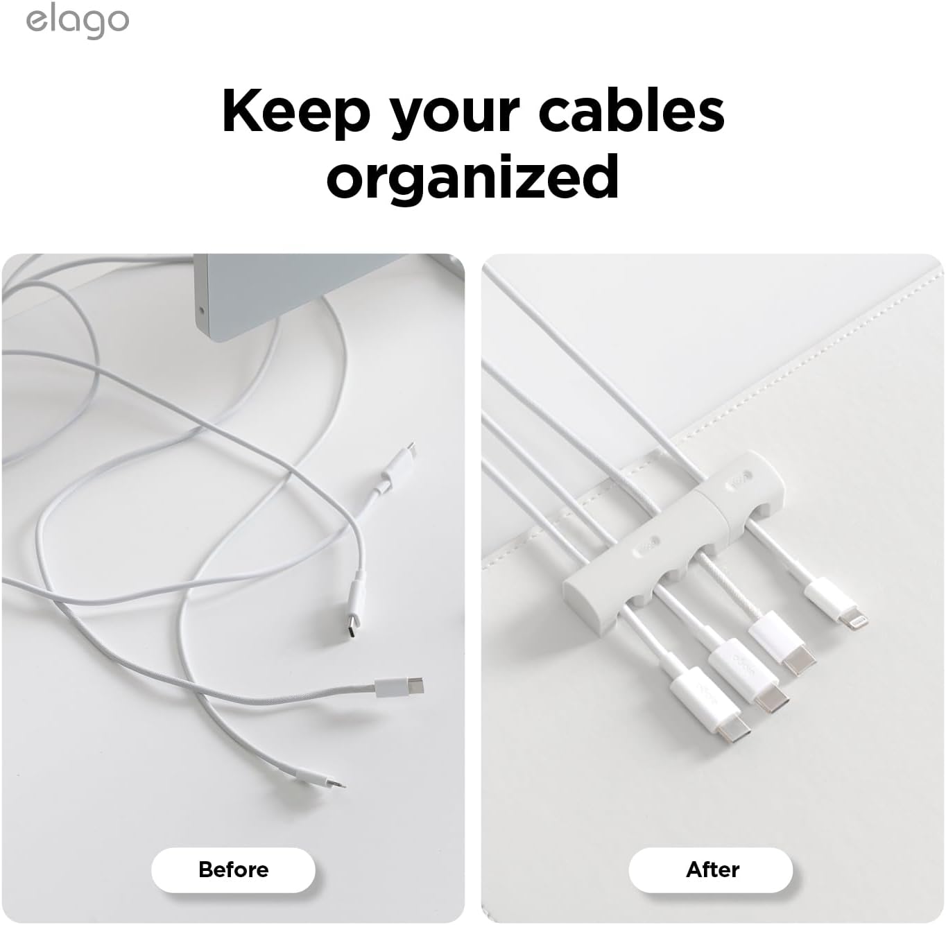 elago Magnetic Cable Management Organize 4 Cables, Powerful Magnets, Wire Holder Keeper Organizer Phone Home Office Desk Compatible with Magnetic Pad (1 Slot +3 Slot Set)[Stone]