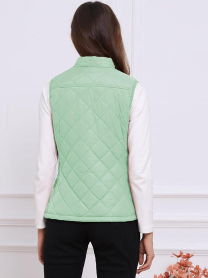 Allegra K Women's Puffer Vest Stand Collar Lightweight Gilet Quilted Zip Vest