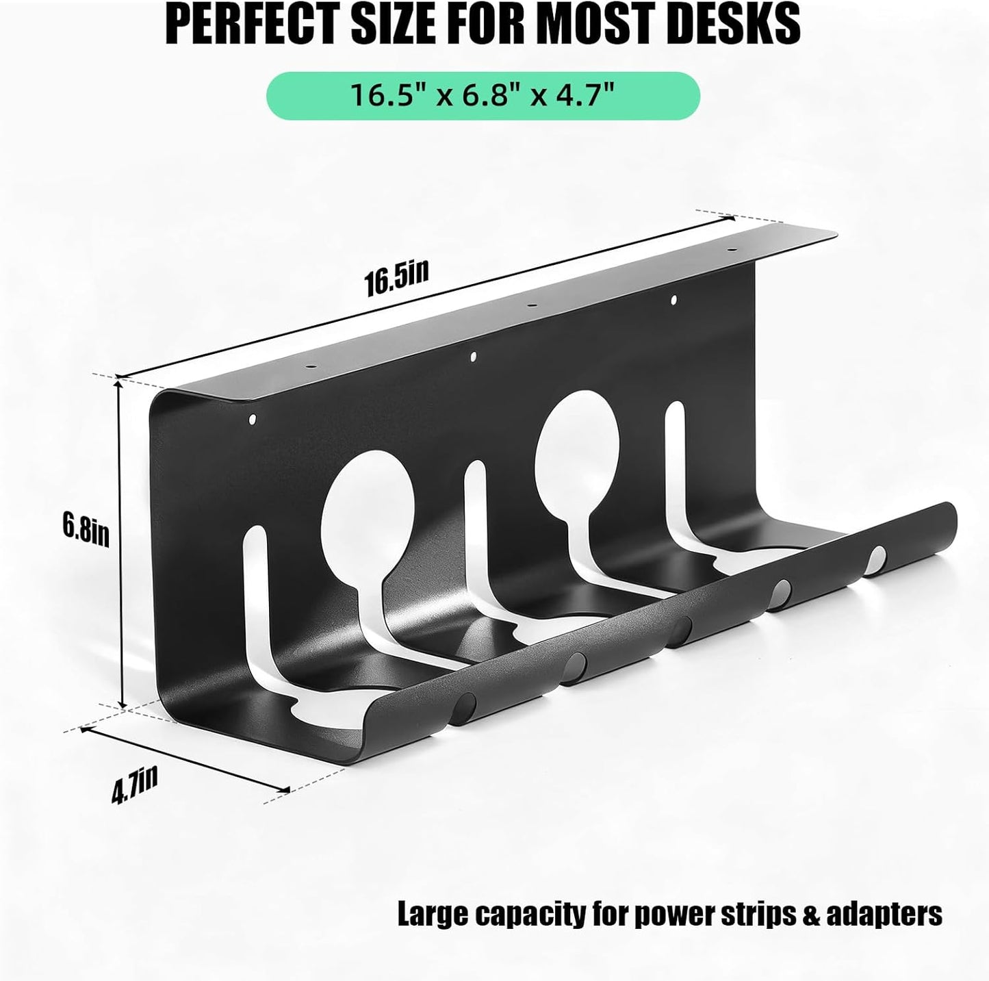 Under Desk Cable Management, 2 Pack 17" Cable Tray Organizer, No Drill or Screw Mount, Standing Desk Cable Management, Cord Organizer, White