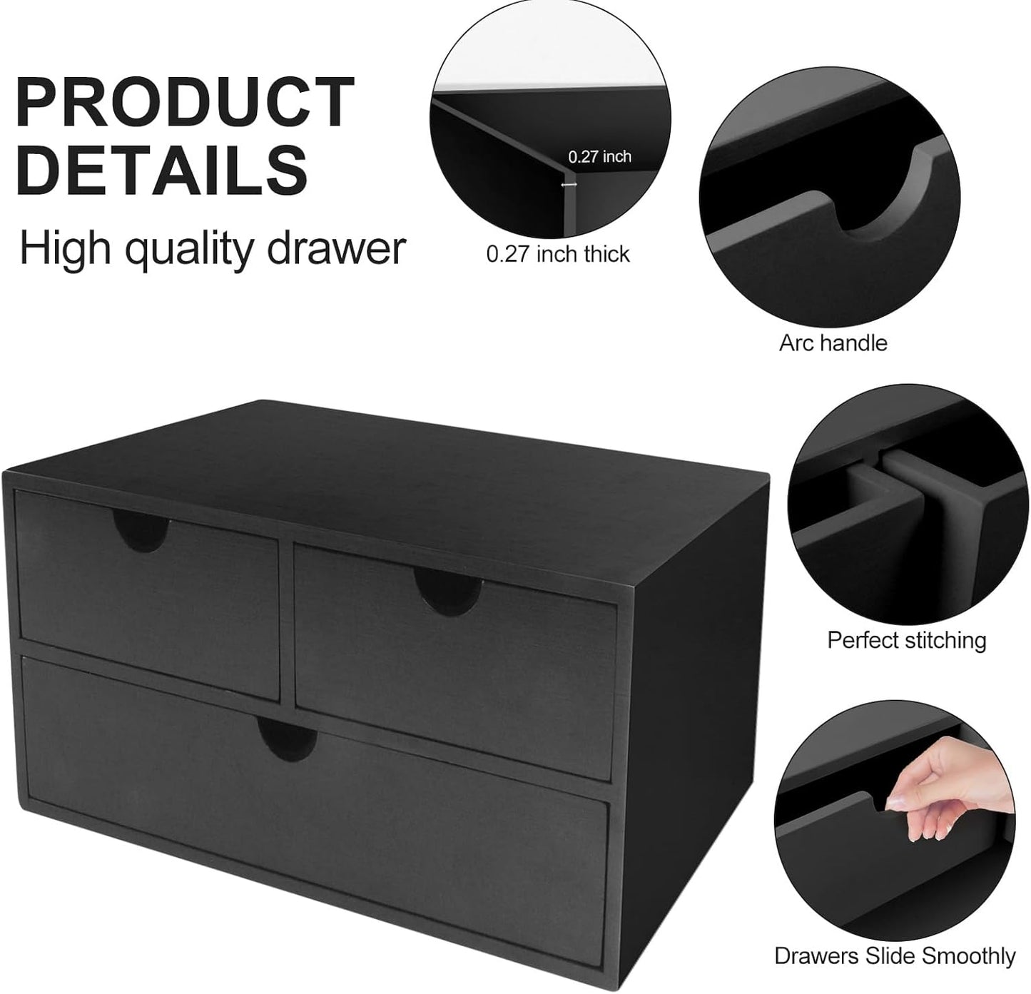 Charmewooden Bamboo Desk Organizer 3 Drawer with Shelf, Countertop Organizer with Drawers Makeup Storage Drawer 3 Drawers Tabletop Storage Organization Box Home Office Workspace（White）