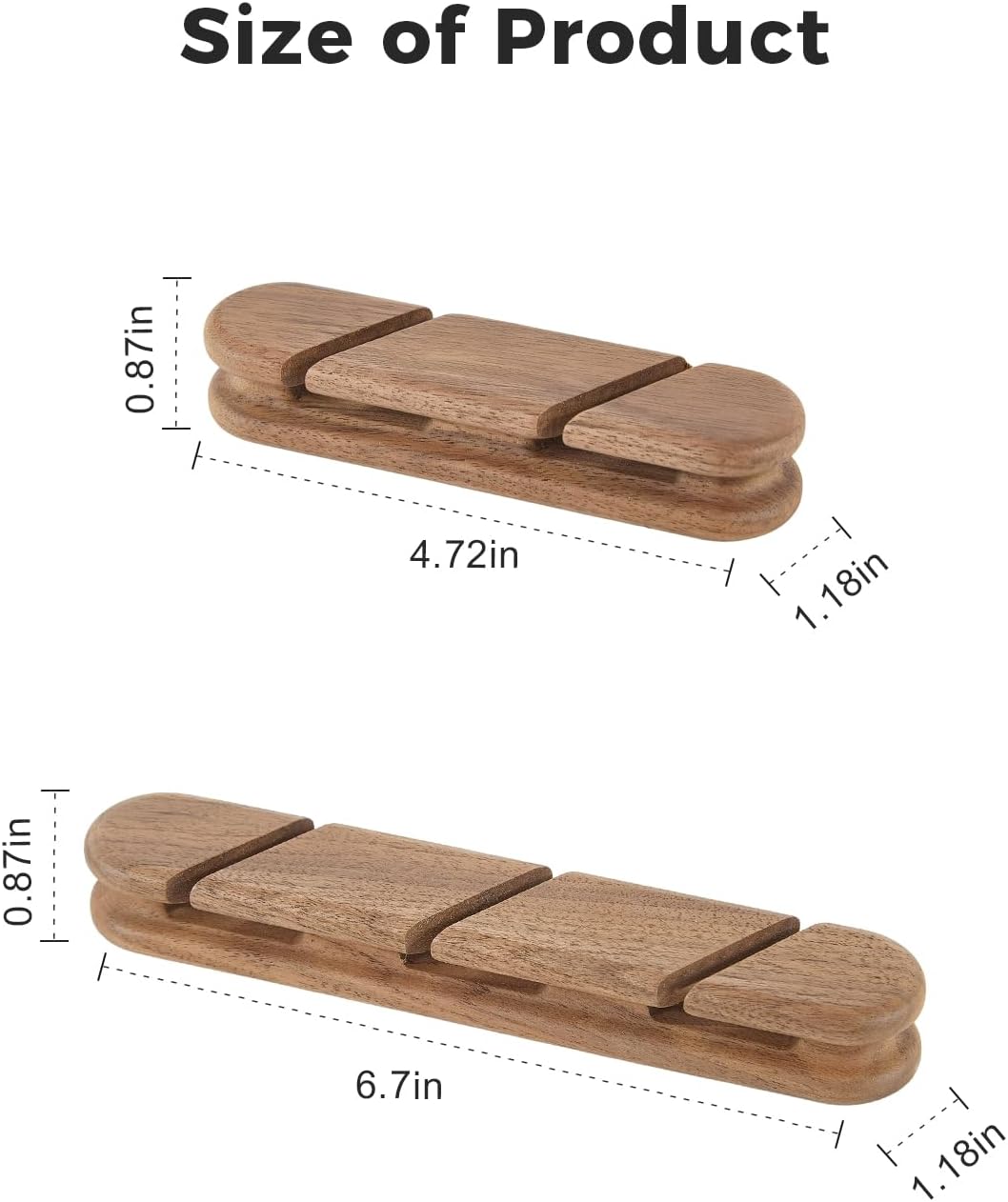 Solid Walnut Cable Holder & Cord Organizer, Adhesive Cable Clips for Desk, Under Desk, Wall, Bedside & Car, Wood Cable Management for Home Office, Phone Charging & USB Cables