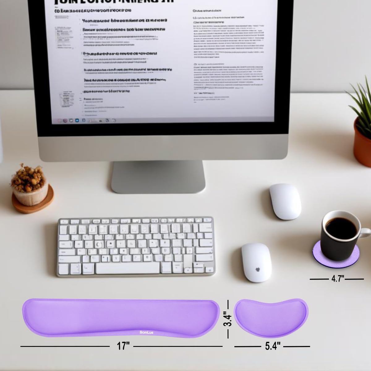 BamLue Upgrade Silky and Superfine Fabric Keyboard Wrist Rest, Gel Mouse Wrist Pillow Pad Set for Easy Typing & Pain Relief for Laptop, Office & Home, Ergonomic Sets for Keyboard-Pink