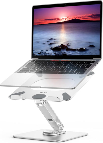 BESIGN LSX7 Laptop Stand with 360 Rotating Base, Ergonomic Adjustable Notebook Riser, Foldable Computer Holder Compatible with 10-15.6" Laptops (Black)