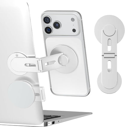 CloudValley Magnetic Phone Laptop Holder Mount, Foldable Hidden Portable Stand for iPhone 17/16/15/14/13 & All Phone, Clamp for Monitor Side, Compatible with Laptop, Desktop, Tesla Model 3/ Y, Silver